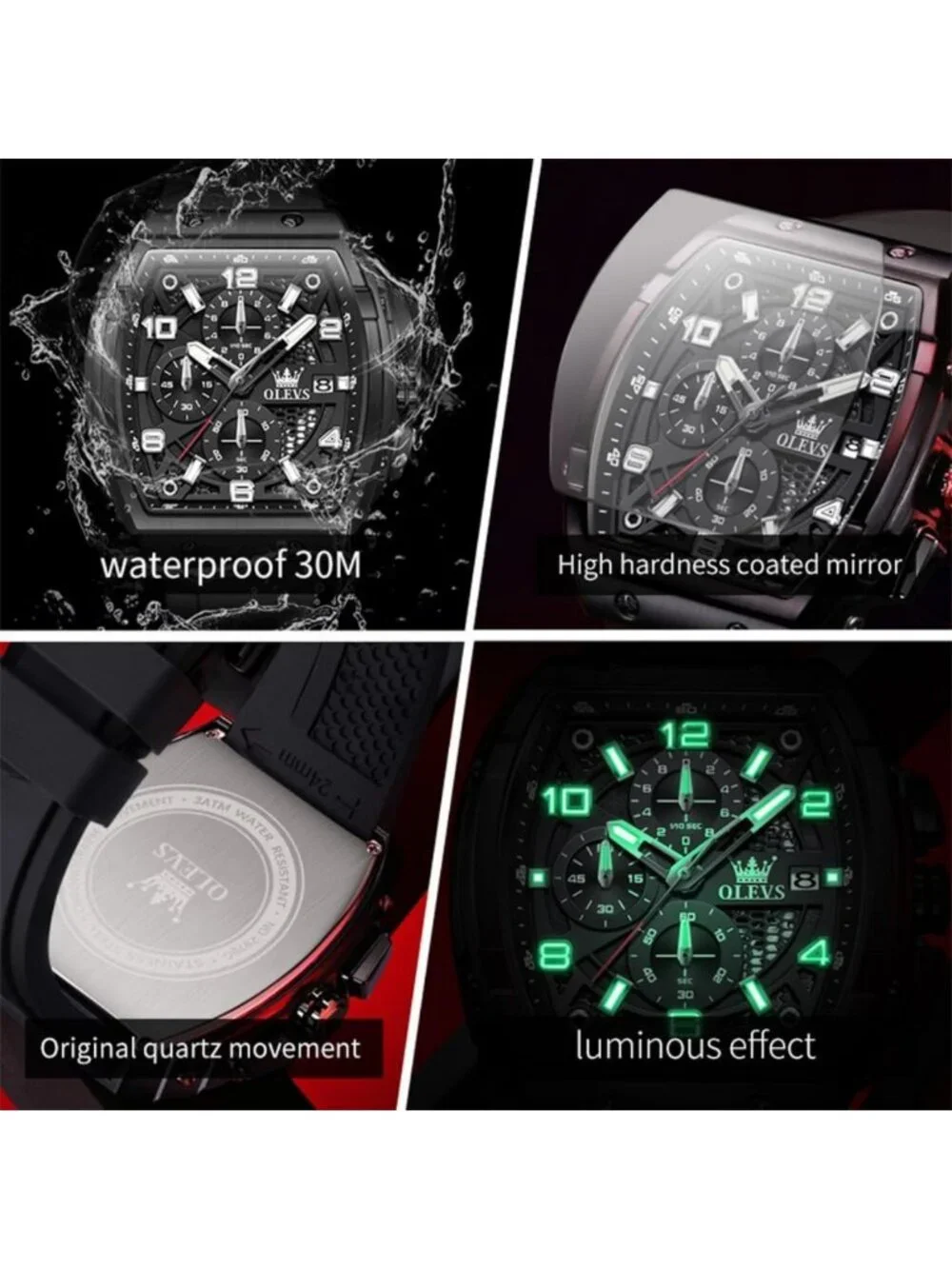 Luxury Large Face Men's Chronograph Watch | Waterproof Silicone Strap Gift Idea